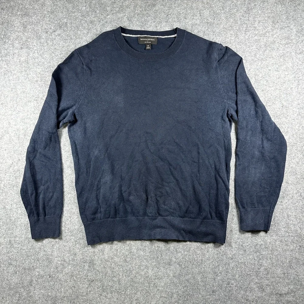 Banana Republic‎ Eco Sweater Medium Navy Blue Crew Neck Cotton Blend